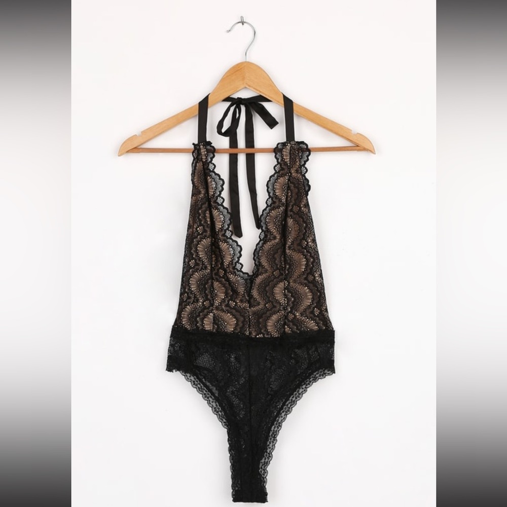 Sexy Black Lace Halter Bodysuit - Size Small, NWOT